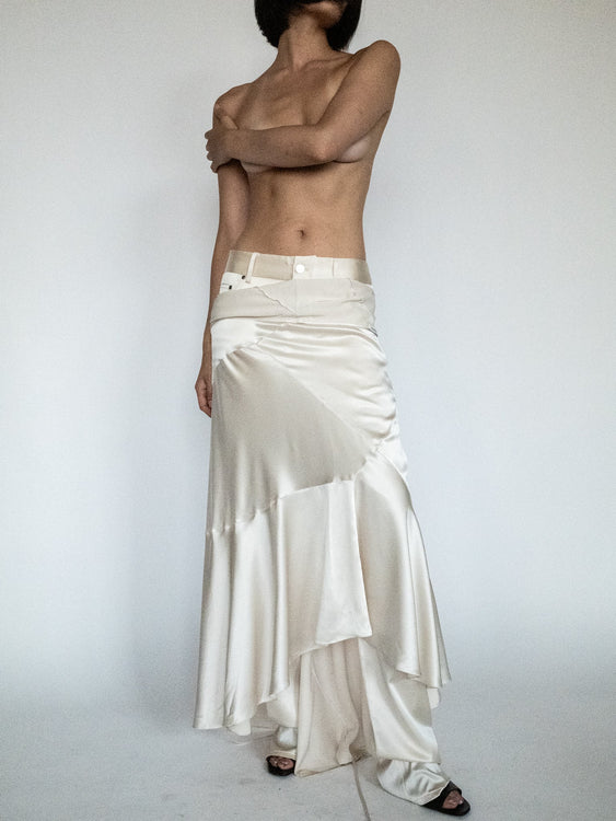 NINA CHARMEUSE SKIRT IN CHAMPAGNE