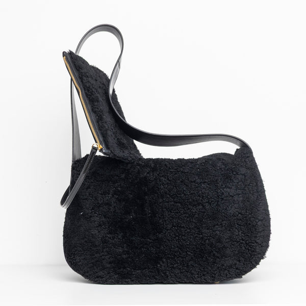 Black Shearling Dumpling Bag