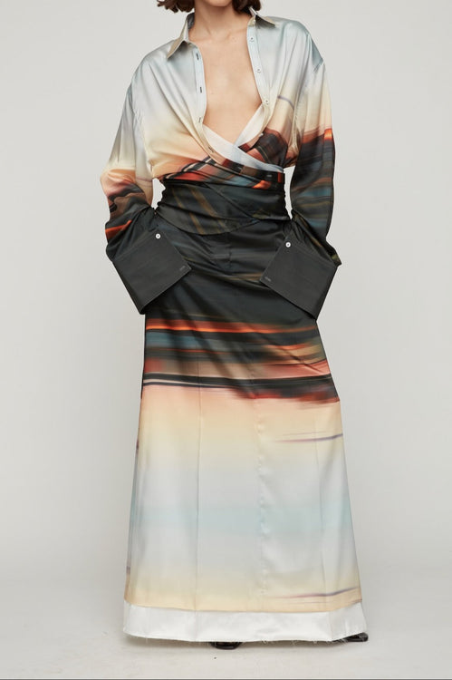 PD TAILORED MAXI SKIRT - BLURRED CITY - LAST ONE