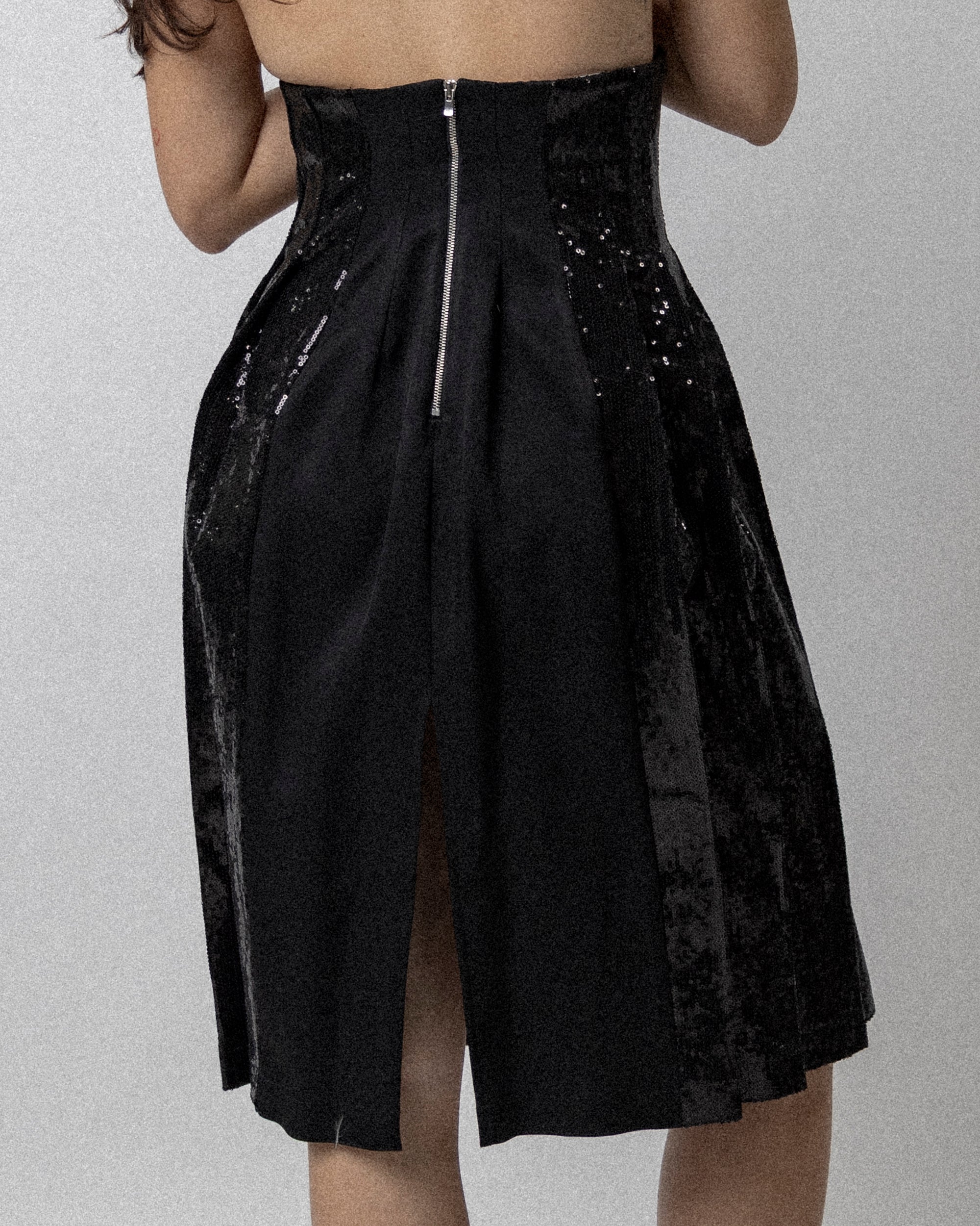 High Waisted Pleated Sequin Skirt Black  - Waist 27''