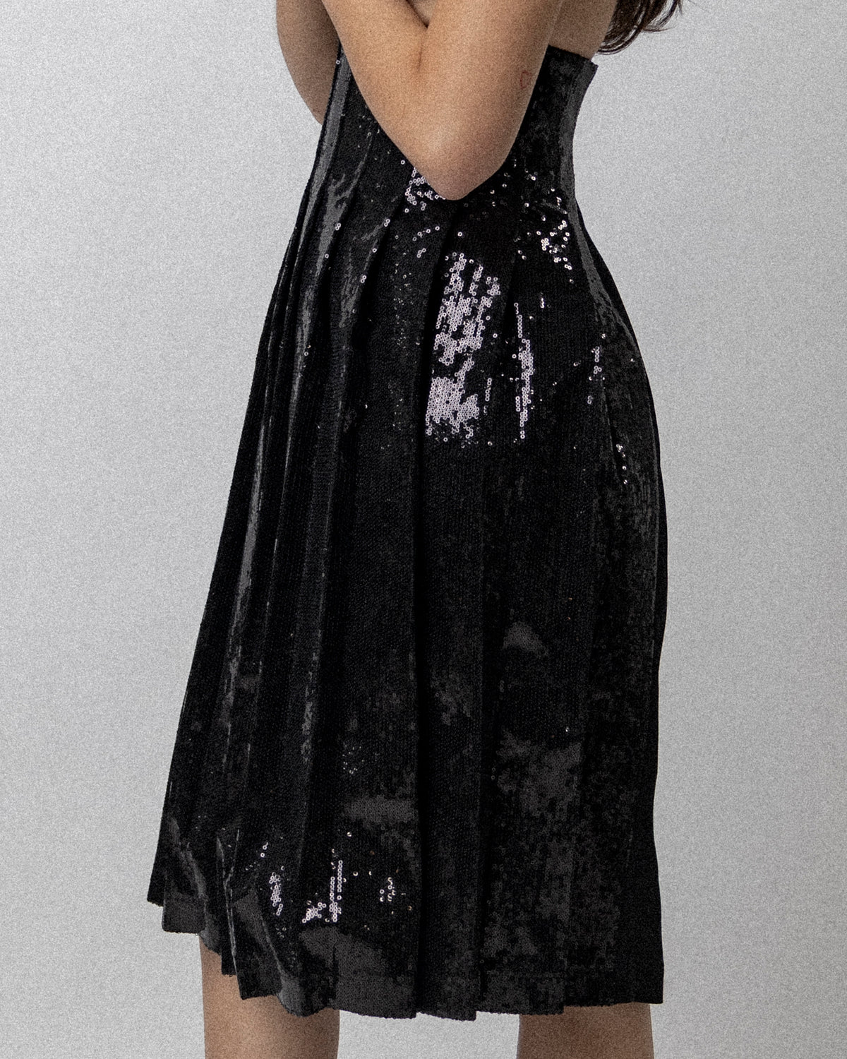High Waisted Pleated Sequin Skirt Black  - Waist 27''