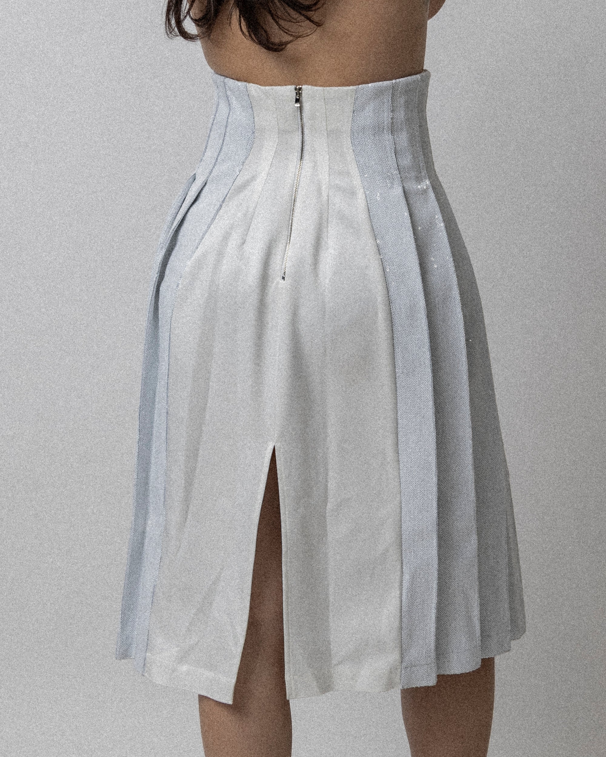High Waisted Pleated Sequin Skirt - White Waist 27''