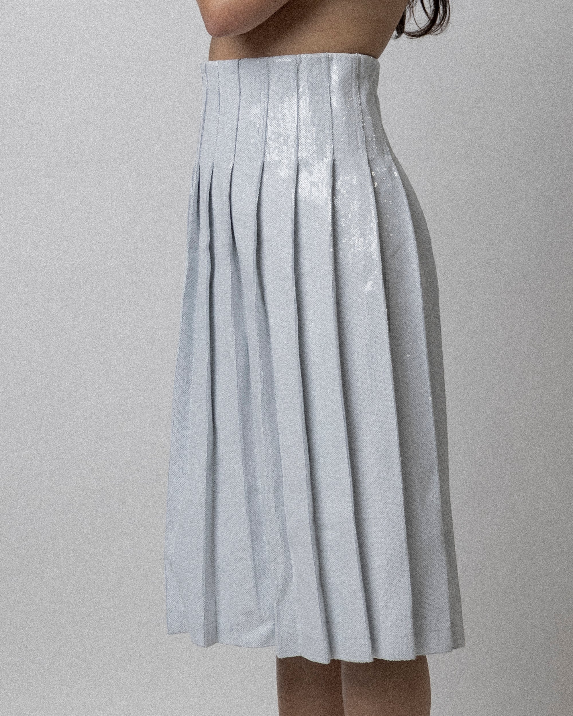 High Waisted Pleated Sequin Skirt - White Waist 27''