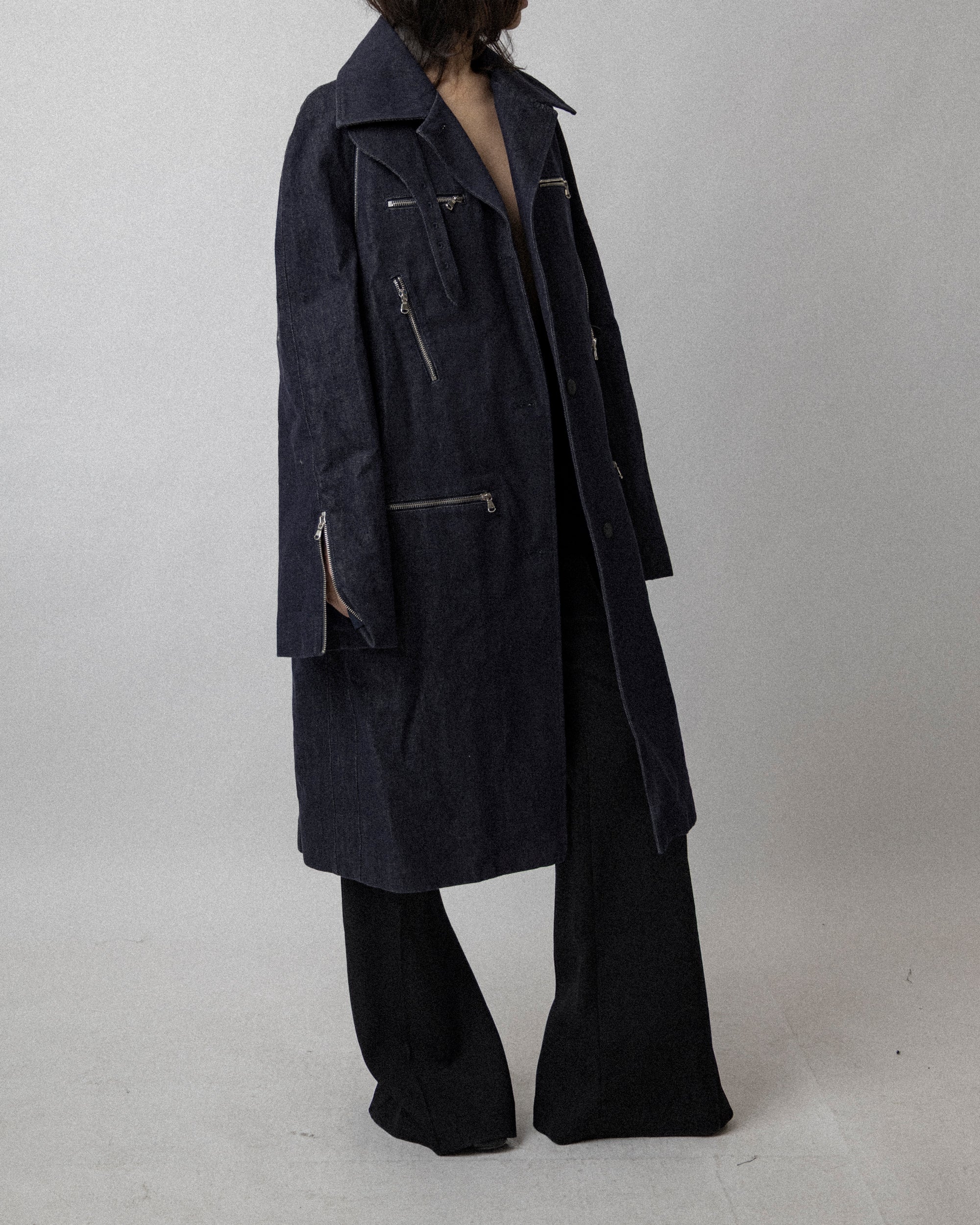 Multi Zip Raw Denim Coat Blue - Cross Shoulder 19''