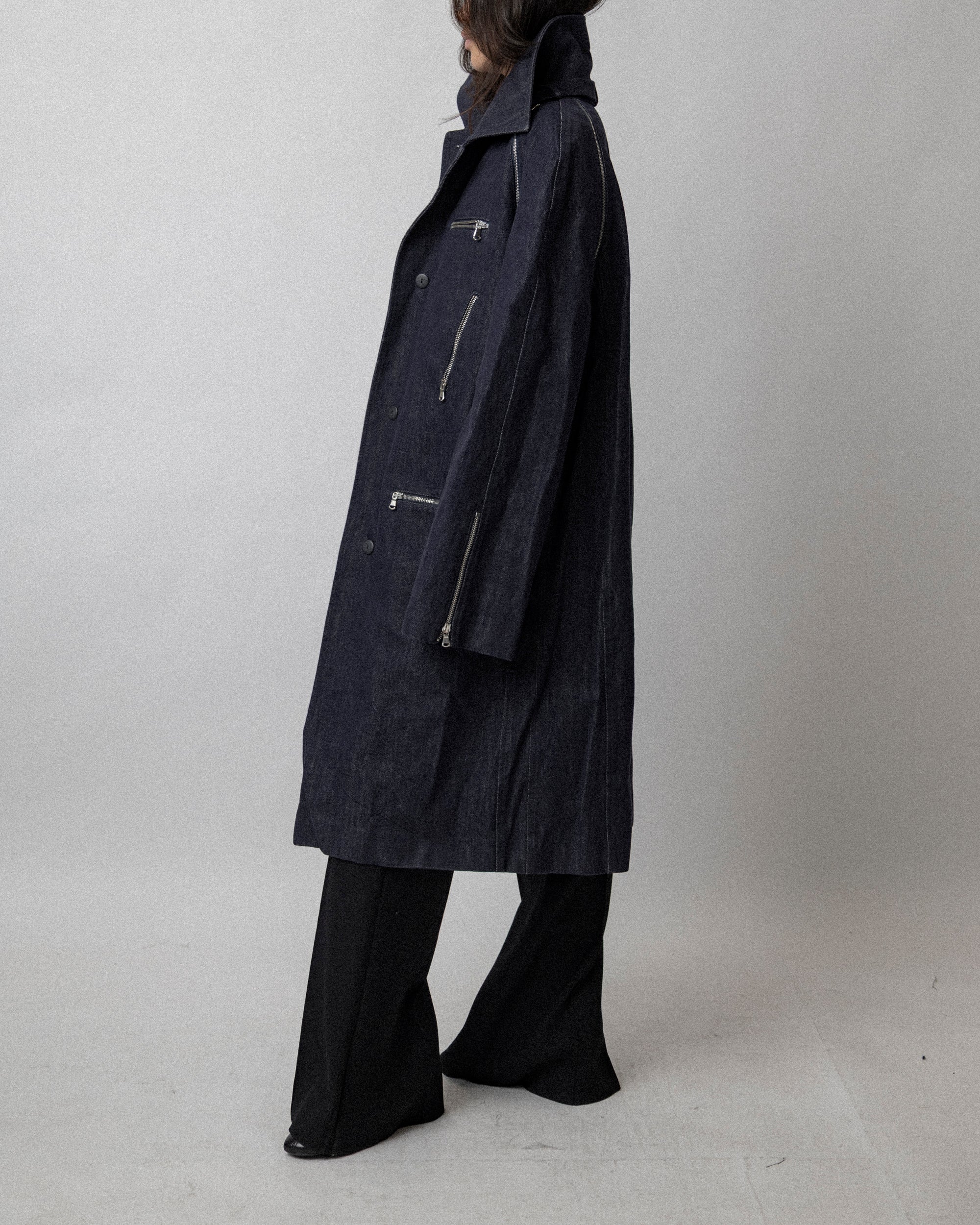 Multi Zip Raw Denim Coat Blue - Cross Shoulder 19''