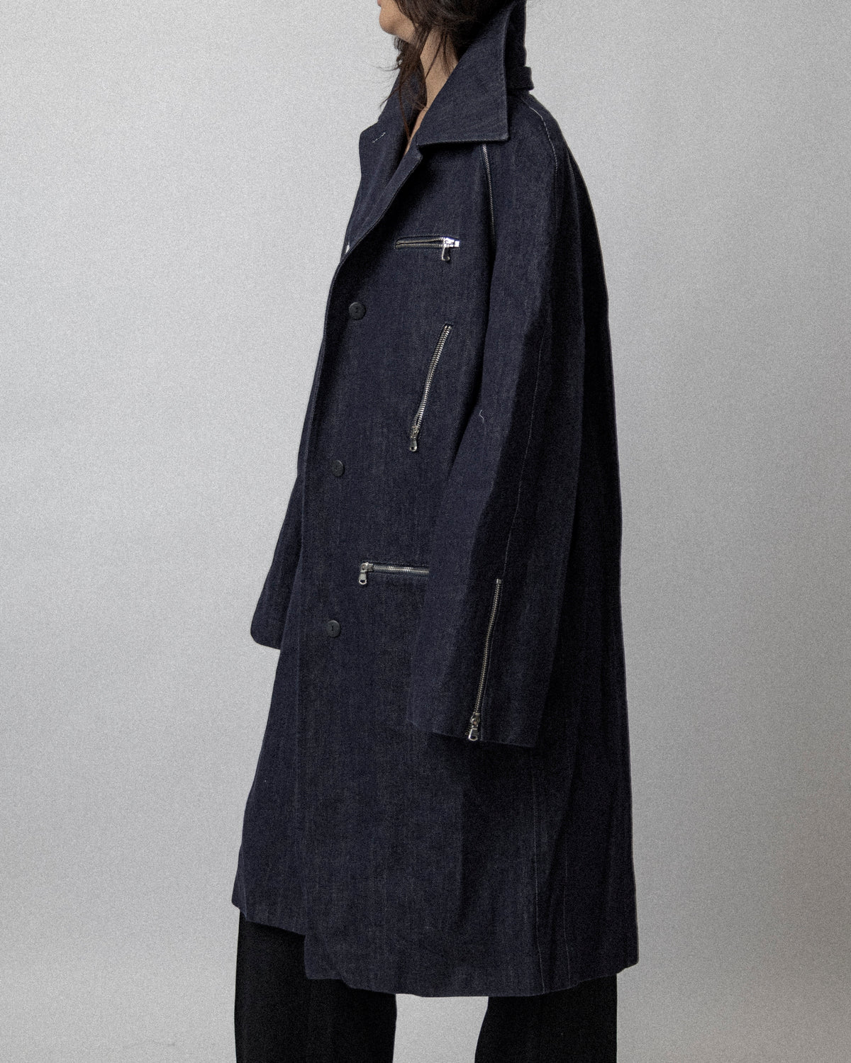 Multi Zip Raw Denim Coat Blue - Cross Shoulder 19''