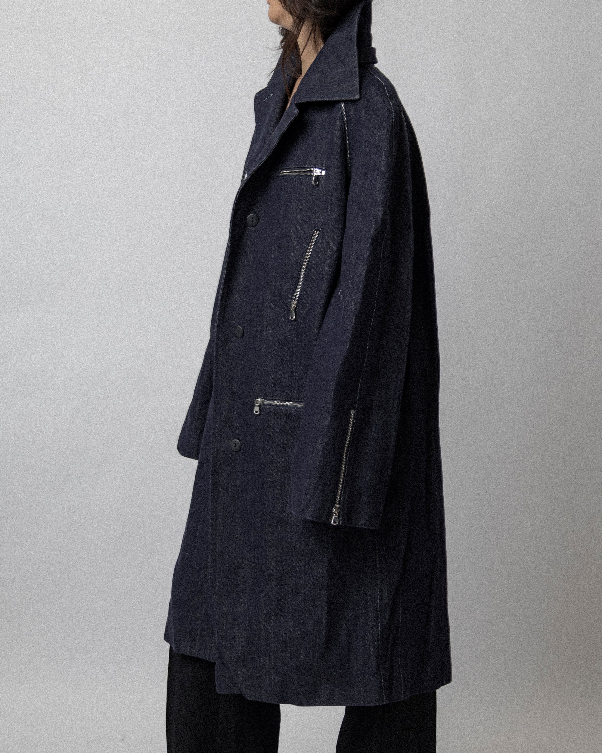 Multi Zip Raw Denim Coat Blue - Cross Shoulder 19''