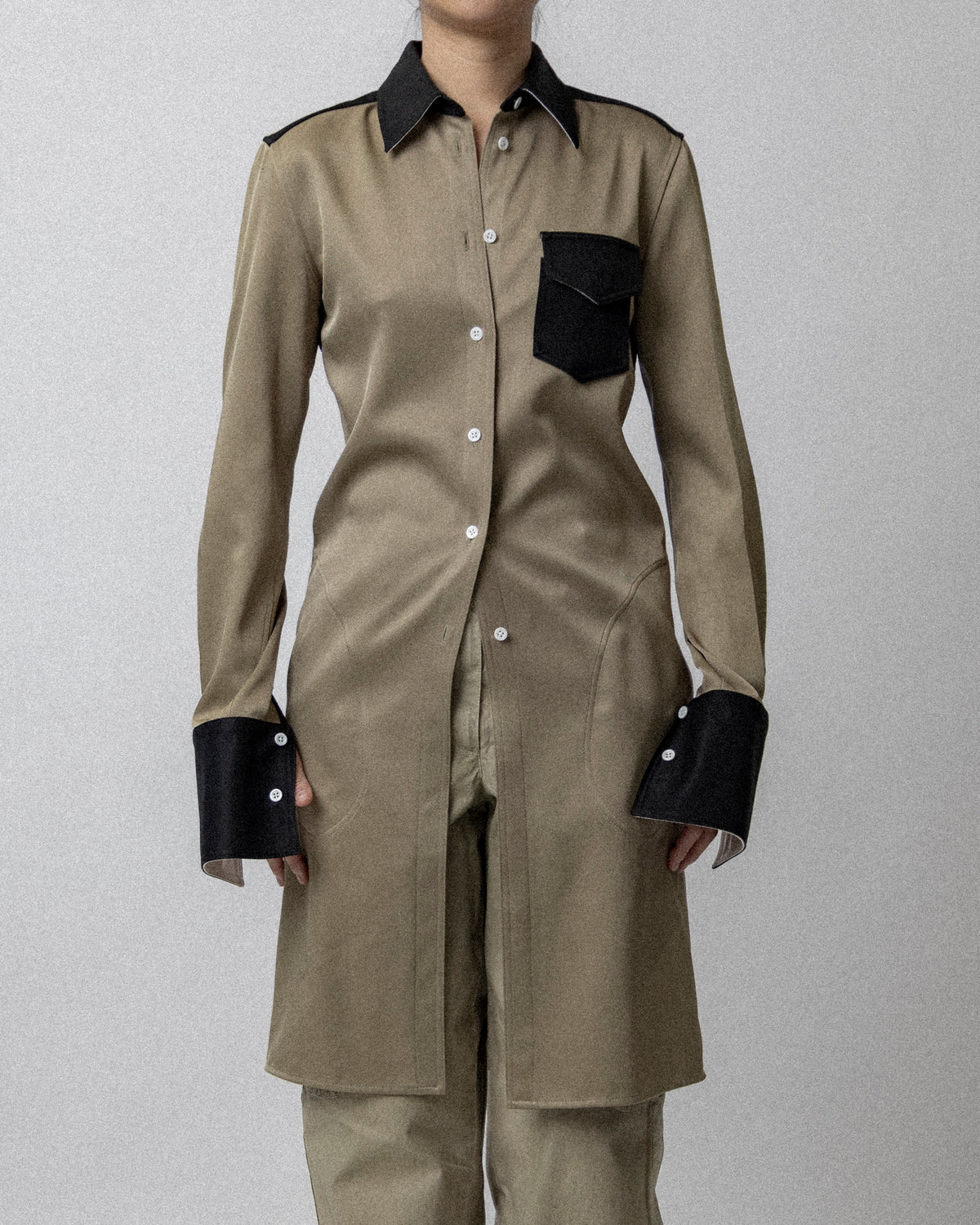 Office Shirt Dress Combo Army Green / Black Cross Shoulder 17''