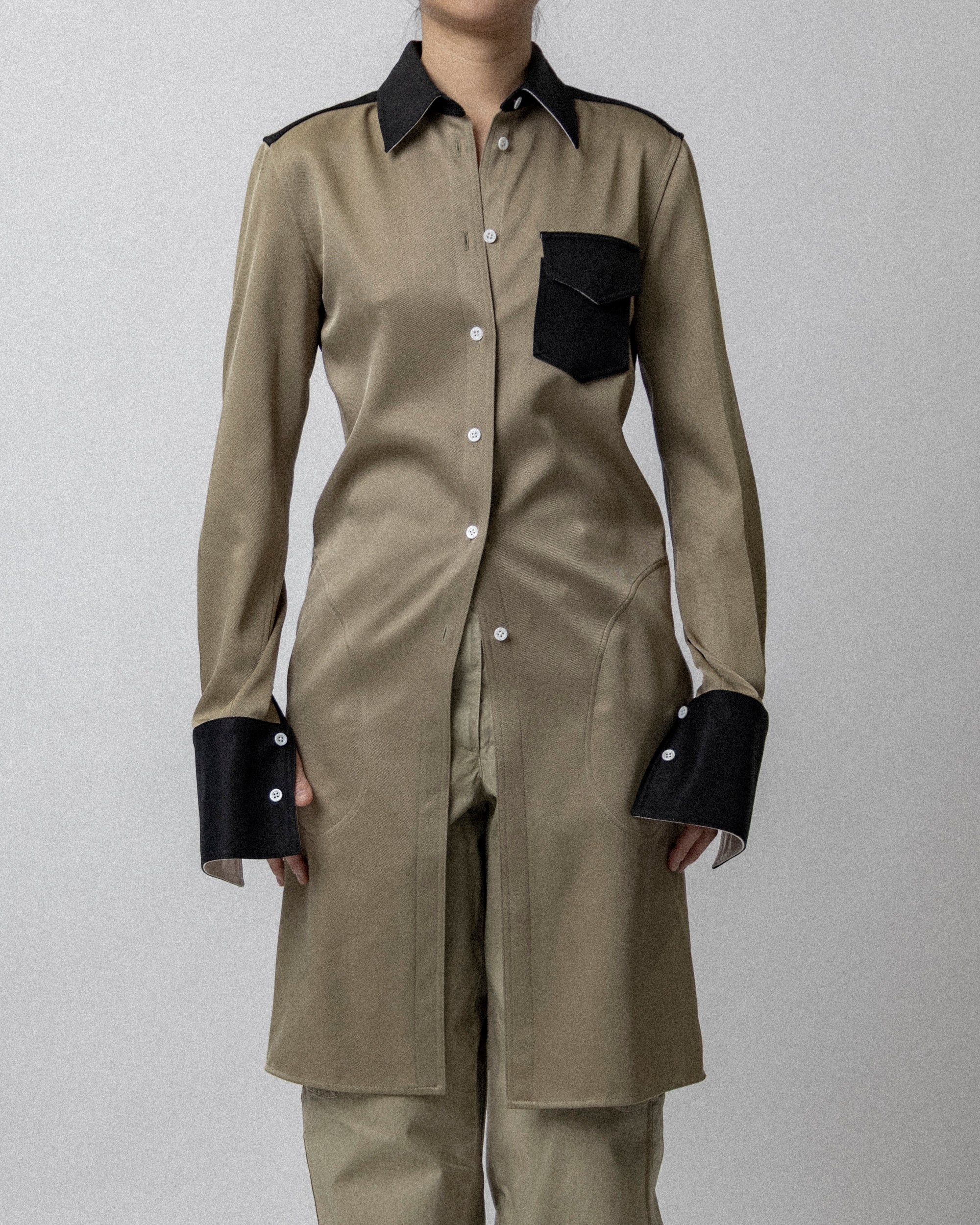 Office Shirt Dress Combo Army Green / Black Cross Shoulder 17''
