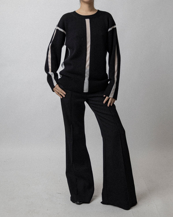 Panel Crew Neck Sweater Black / Clear Cross Shoulder 23''