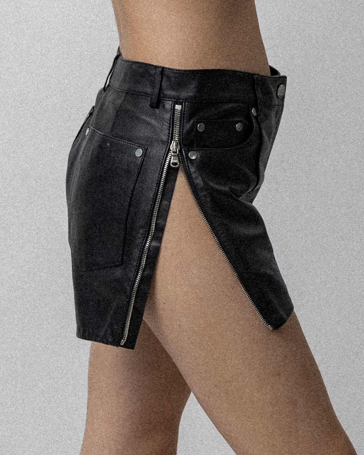 Side Zip Short Leather Black Waist 31.5''