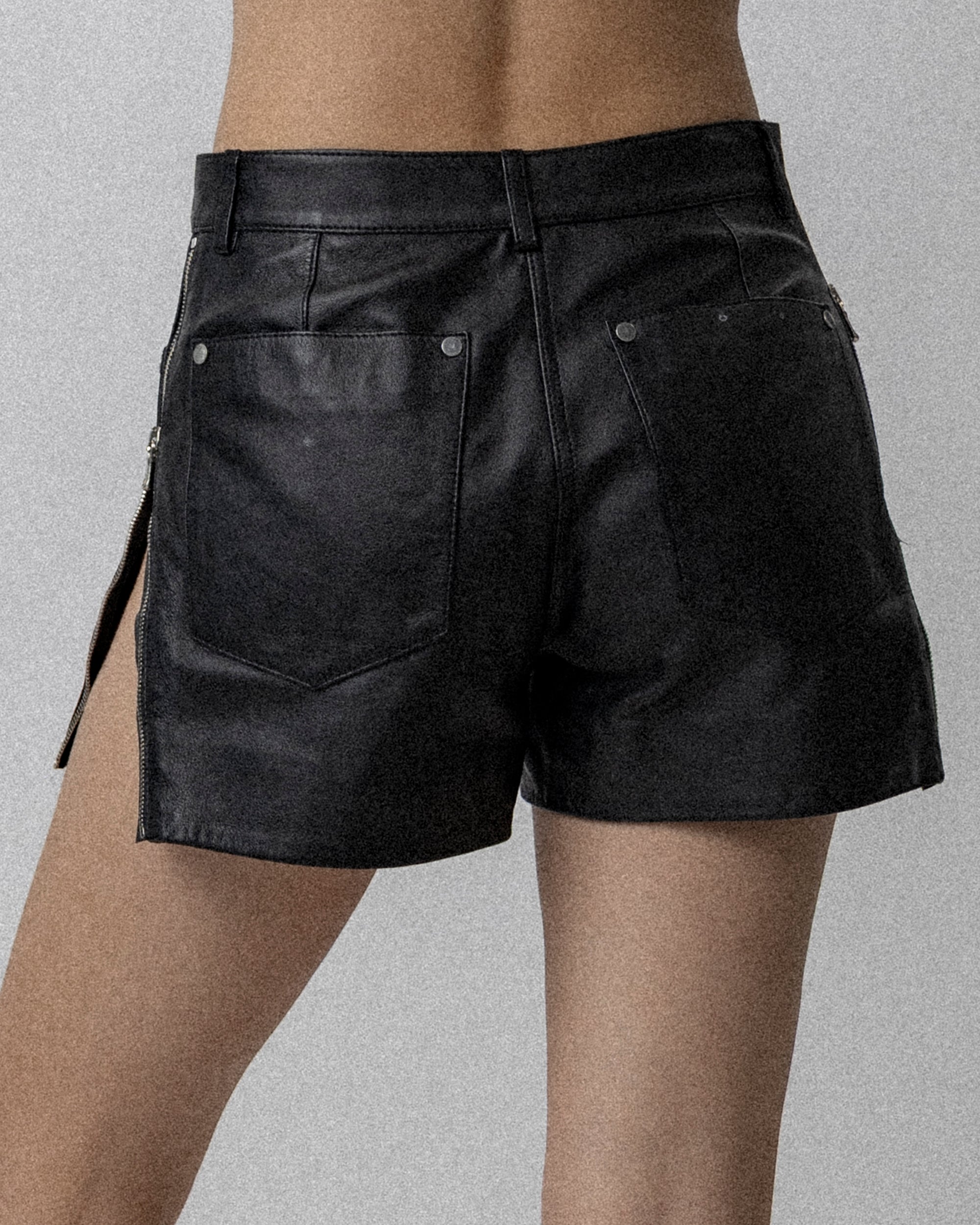 Side Zip Short Leather Black Waist 31.5''