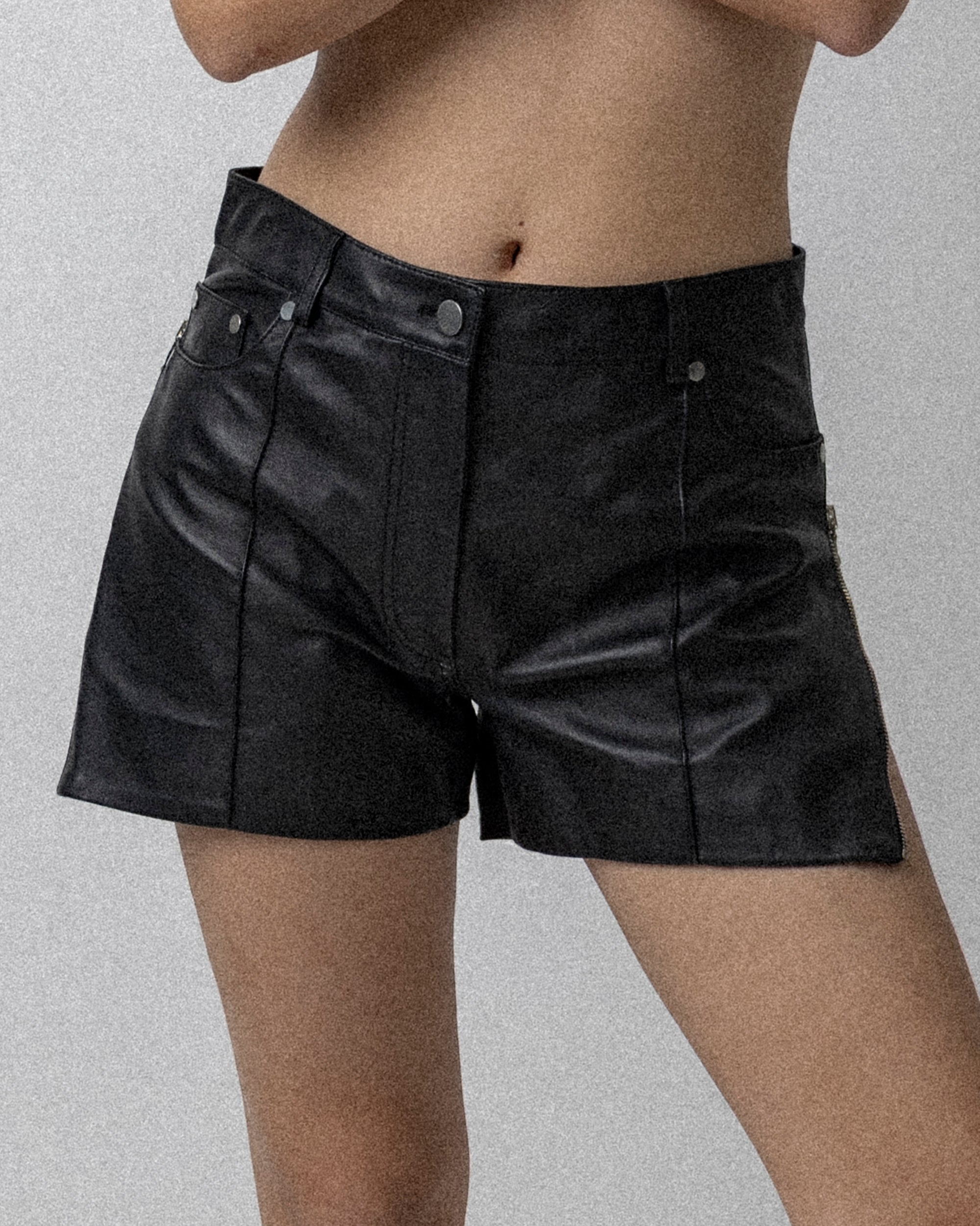 Side Zip Short Leather Black Waist 31.5''
