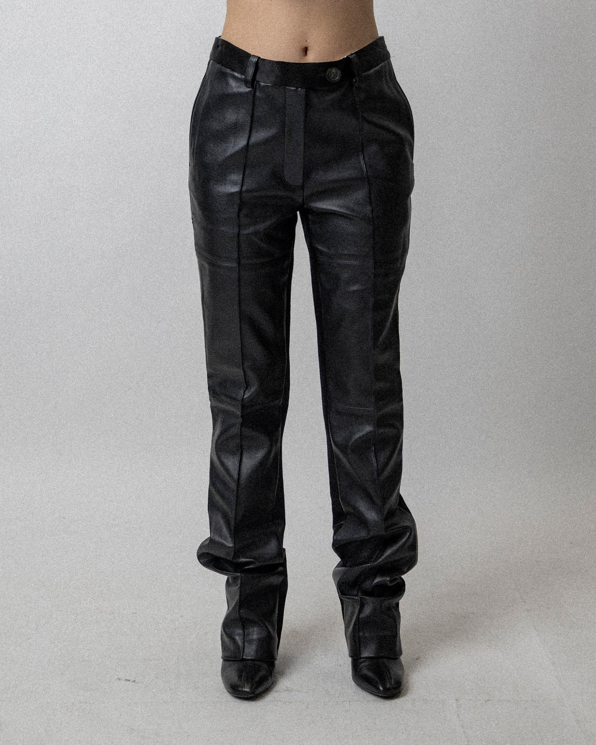 Skinny Trouser Faux-Leather Satin Combo Black-  Waist  32''