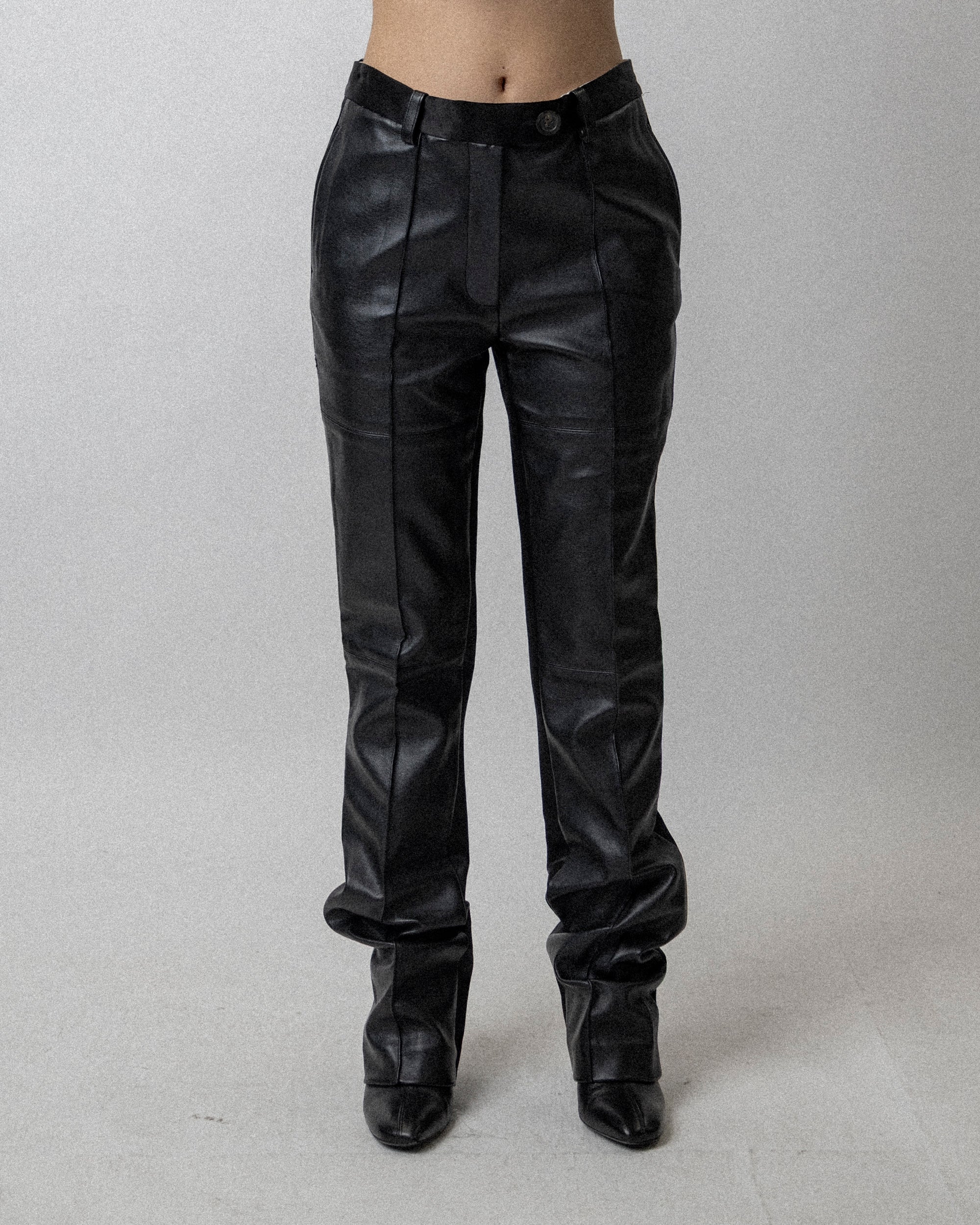 Skinny Trouser Faux-Leather Satin Combo Black-  Waist  32''