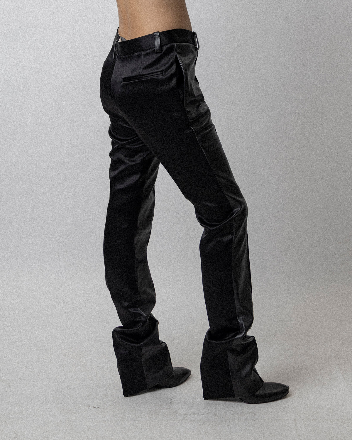 Skinny Trouser Faux-Leather Satin Combo Black-  Waist  32''