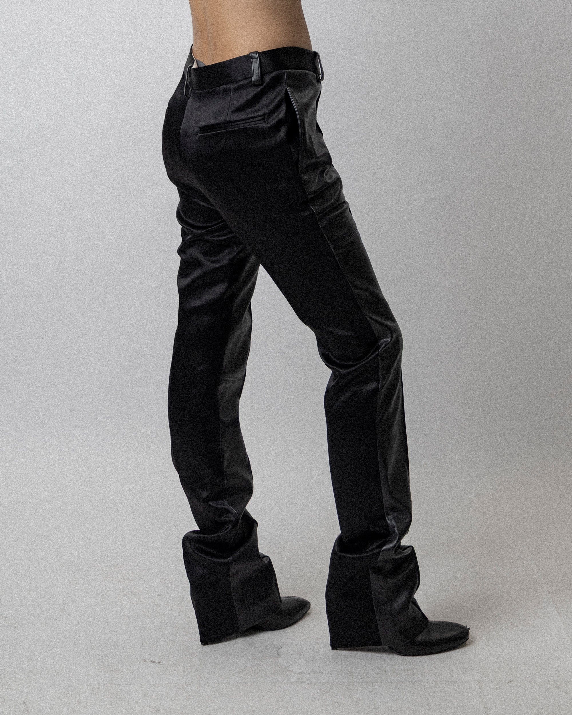 Skinny Trouser Faux-Leather Satin Combo Black-  Waist  32''