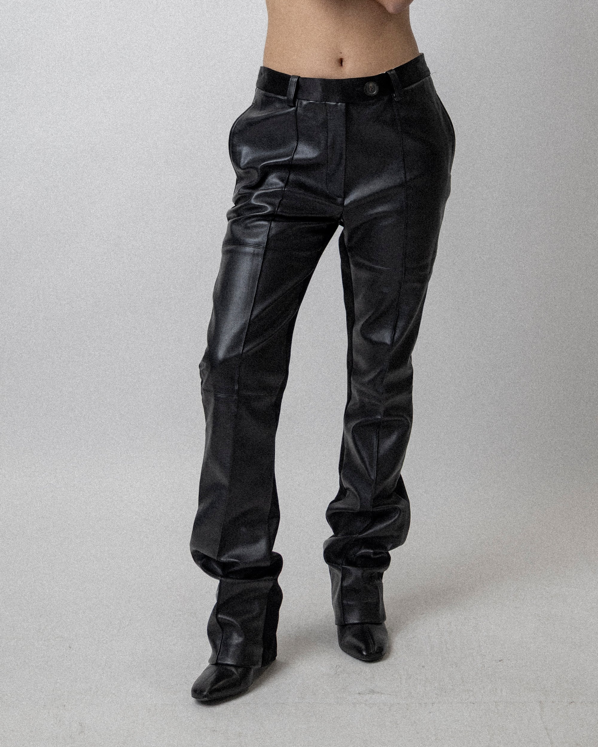 Skinny Trouser Faux-Leather Satin Combo Black-  Waist  32''
