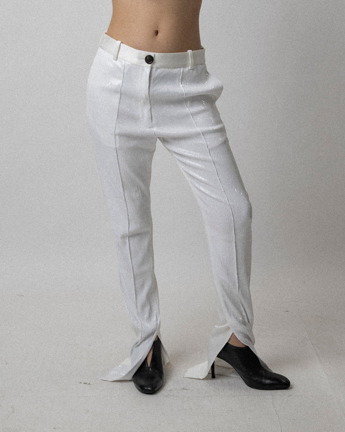 Slit Skinny Trouser Stretched Sequin White - Waist 33.5''