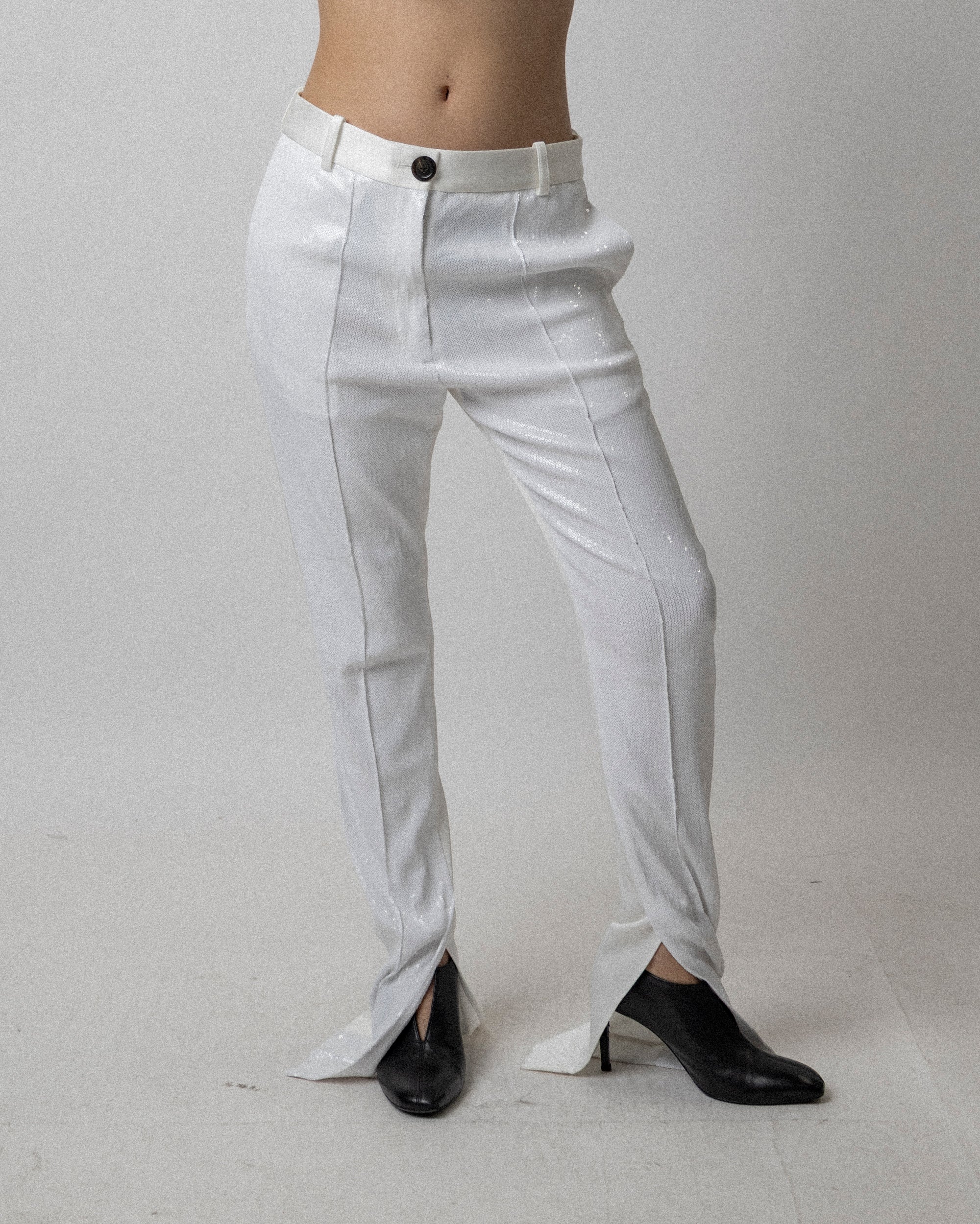 Slit Skinny Trouser Stretched Sequin White - Waist 33.5''