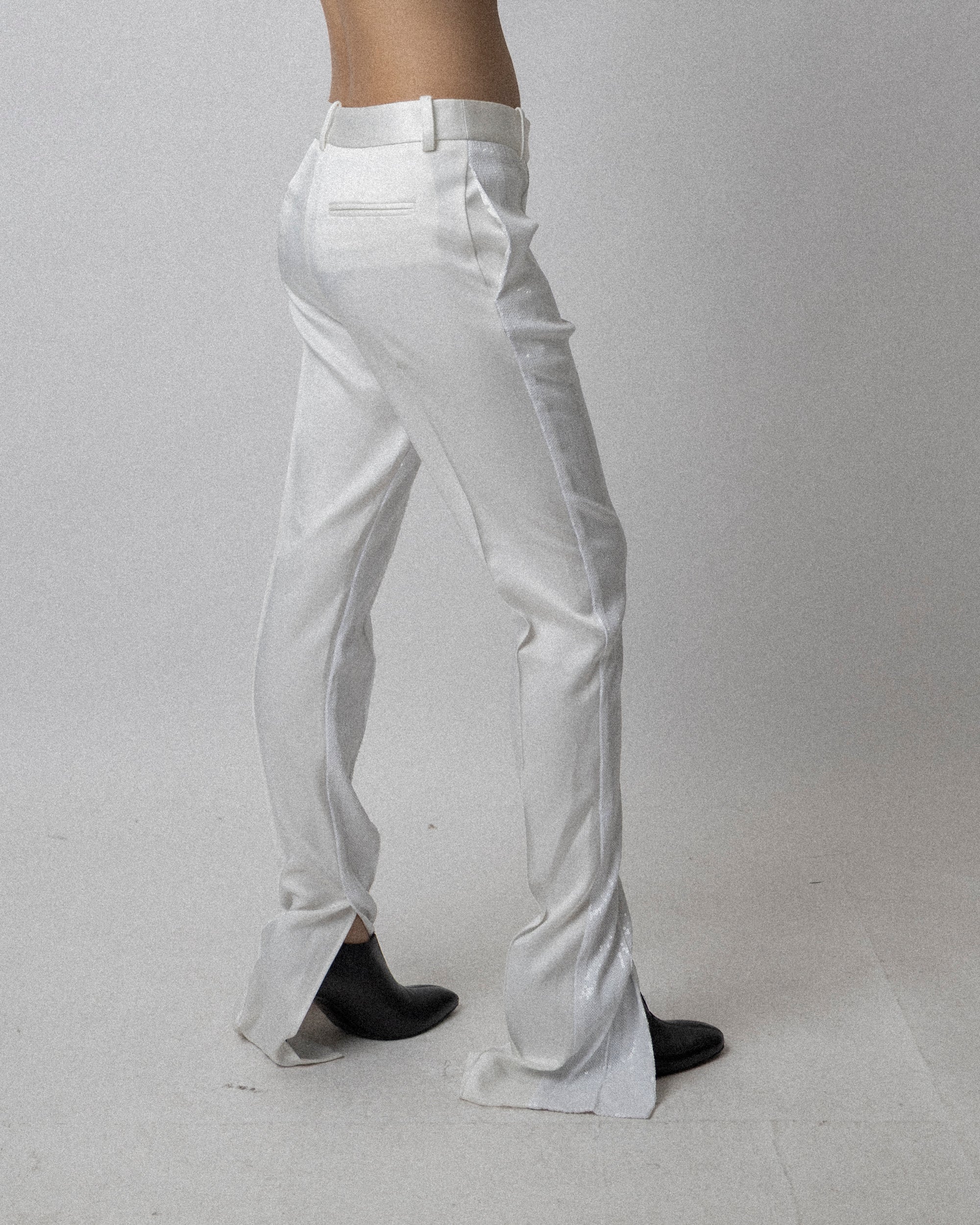 Slit Skinny Trouser Stretched Sequin White - Waist 33.5''