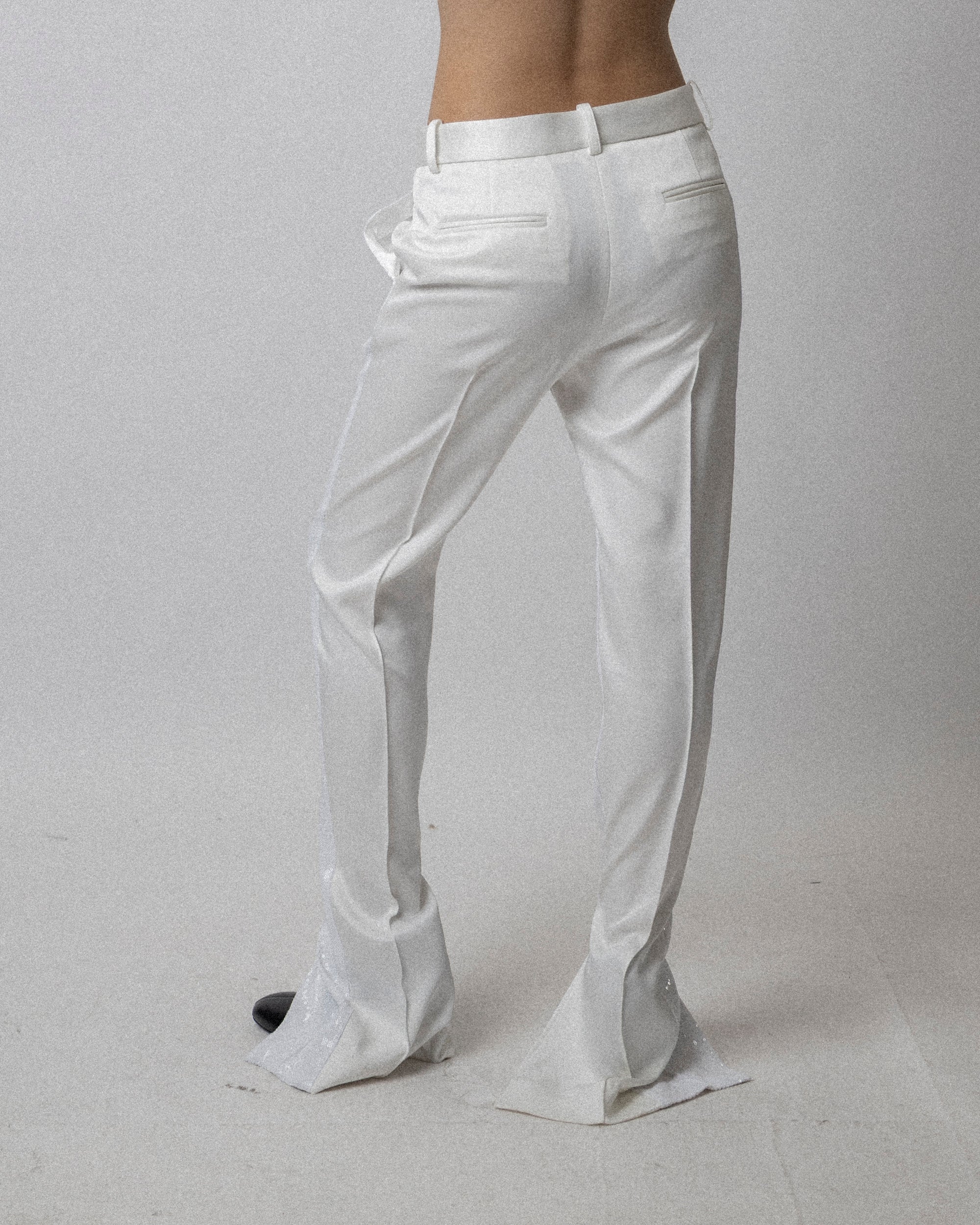 Slit Skinny Trouser Stretched Sequin White - Waist 33.5''