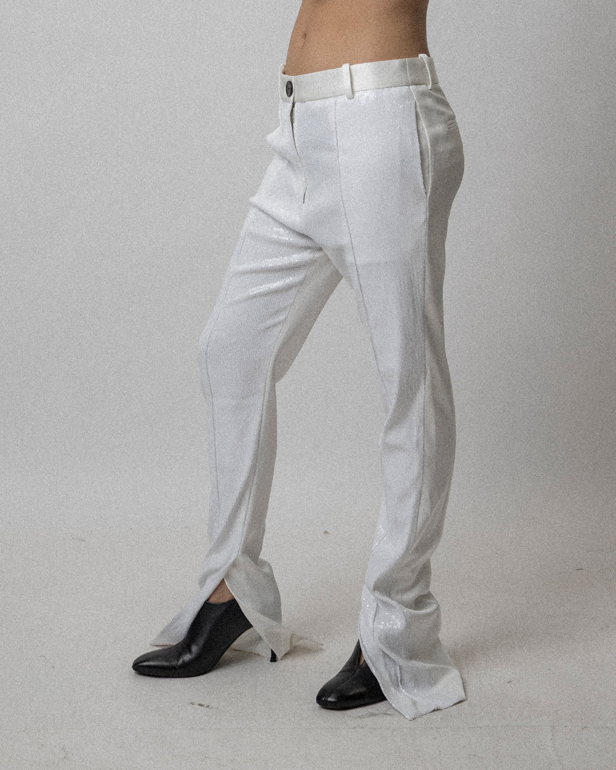 Slit Skinny Trouser Stretched Sequin White - Waist 33.5''