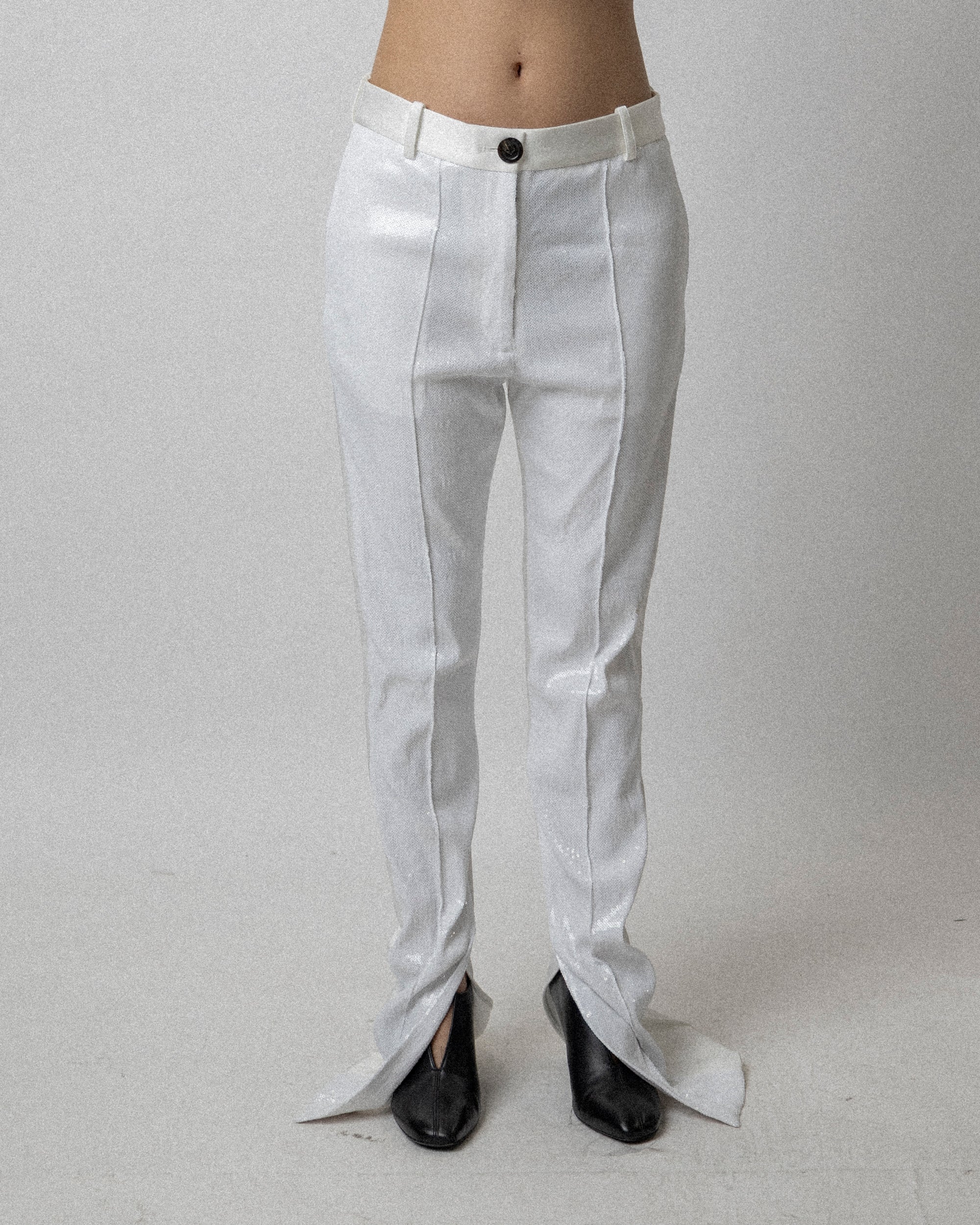 Slit Skinny Trouser Stretched Sequin White - Waist 33.5''