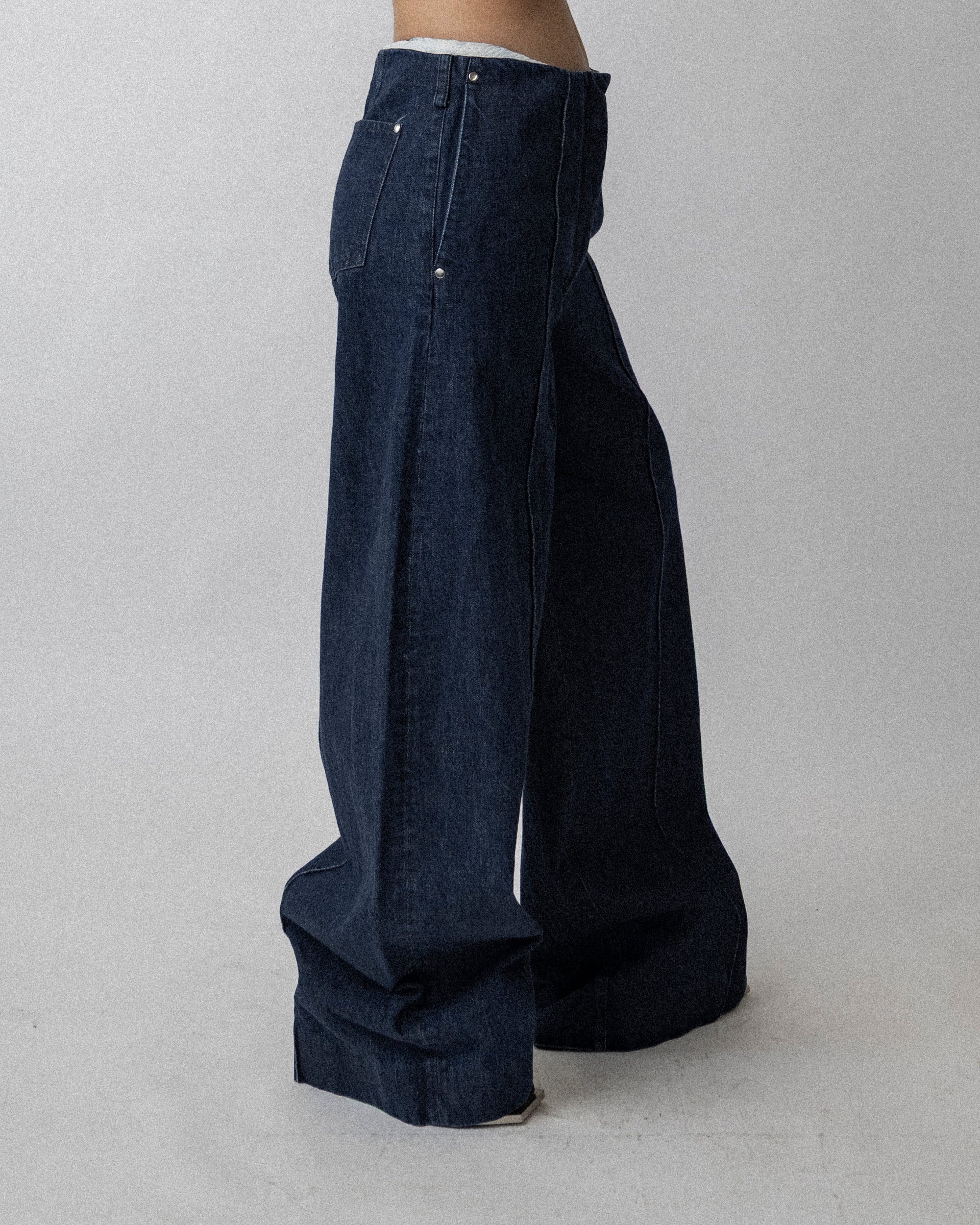 Washed Oversized Jean Pants Dark-Blue - Waist 33''