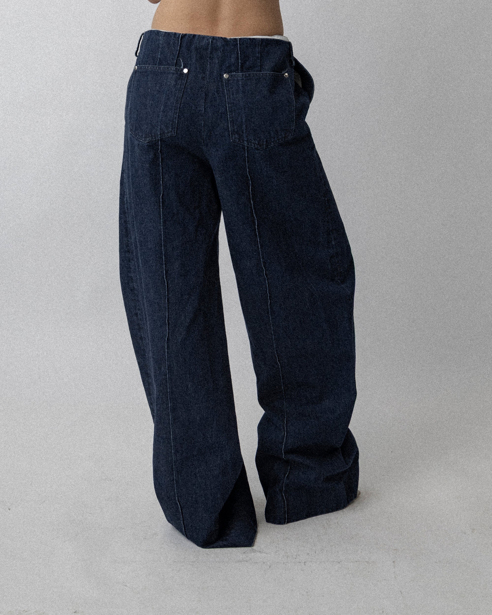Washed Oversized Jean Pants Dark-Blue - Waist 33''